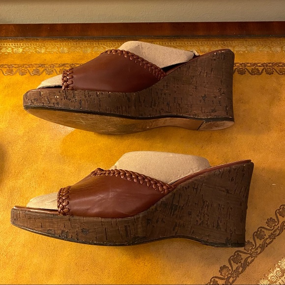 Joan & David Wedge Cork Slip On Mule Brown Sandals Shoes 9 - Picture 3 of 5